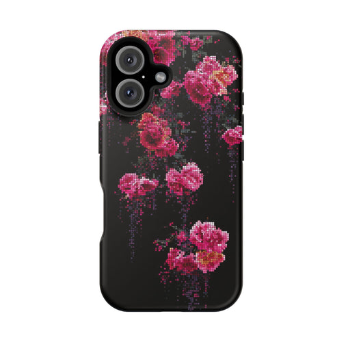 Black Rose Pixel Floral Phone Case